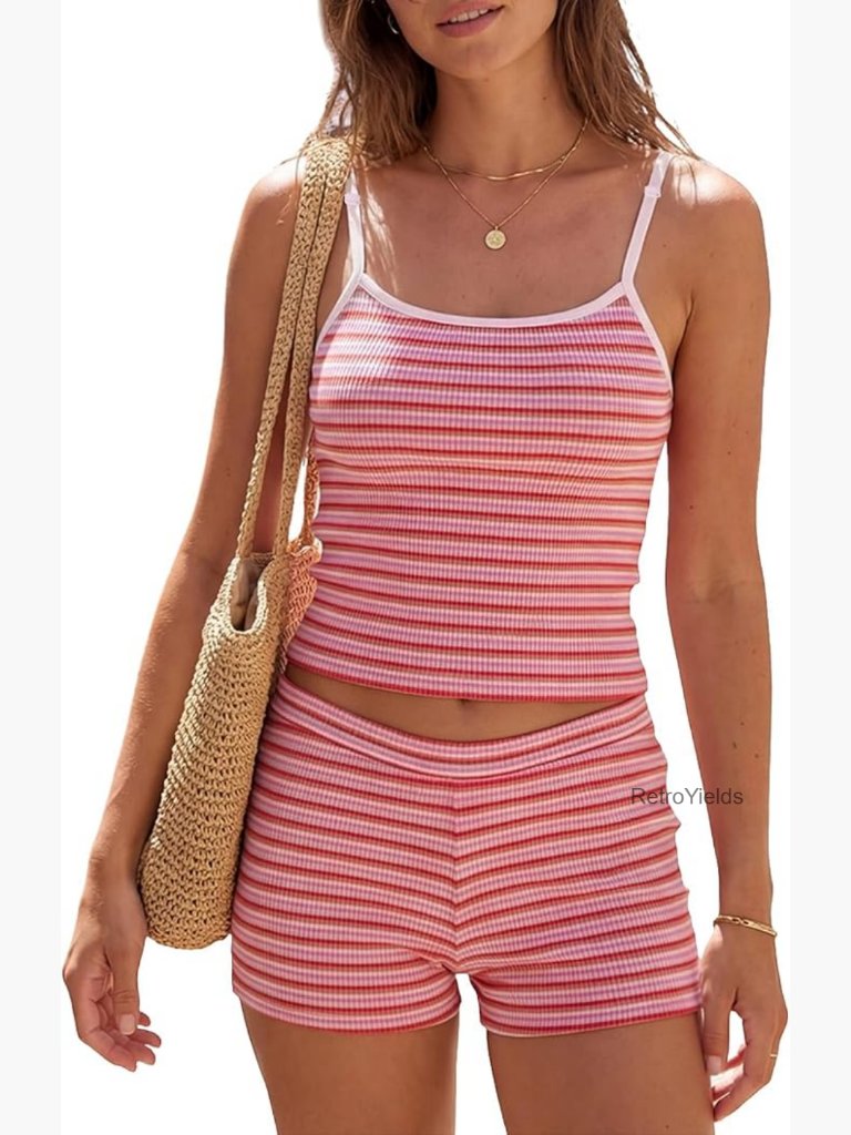 Ribbed Cami And Shorts Matching Lounge Set Two Piece Streetwear